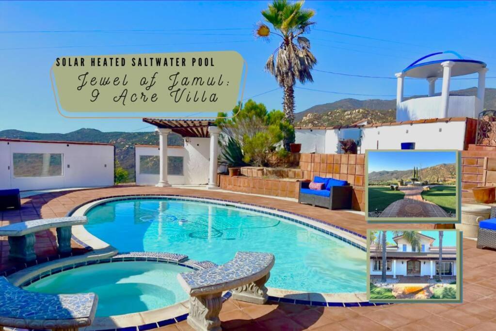Private Home On 10 Acres - Heated Salt Pool & Jacuzzi, Mountain & City Views, Horseshoes, Basketball, Bbq, Golf Putting, Foosball, Croquet, Bose Stereo, White Cotton Bedding - Hilltop Hacienda, Pool Heat Optional Jamul Exterior foto